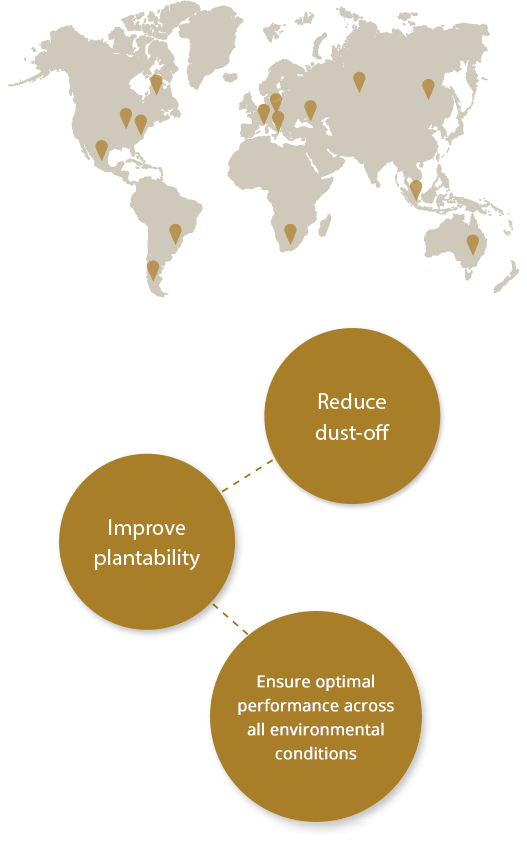 Reduce dust-off, improve plantability, ensure optimal performance across all environmental conditions